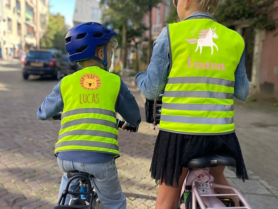 Fluo Veiligheidshesje kind met naam - Thema