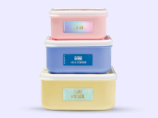 Kleine Aquarel naamstickers met goud/zilver