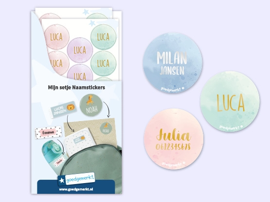 Ronde Aquarel Naamstickers met goud/zilver