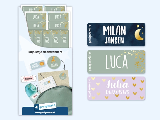 Kleine Design Naamstickers met Goud